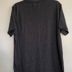 Men’s V-Neck Button Henley T-Shirt - Size Large - Charcoal Gray
